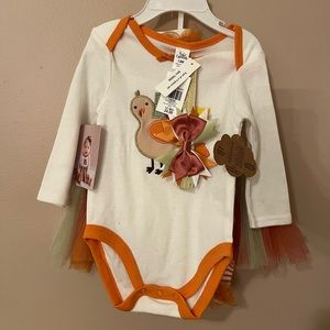 Baby Girl 12m Thanksgiving Outfit w Tutu, Leg Warmers, Bow